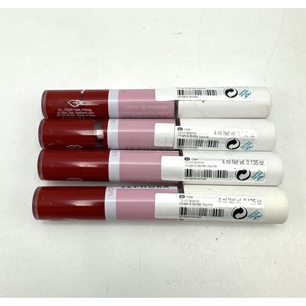 Lot of 4 SClean Sephora Liquid Lipstick 05 Rose (Red) Clean Lip Mousse Rouge